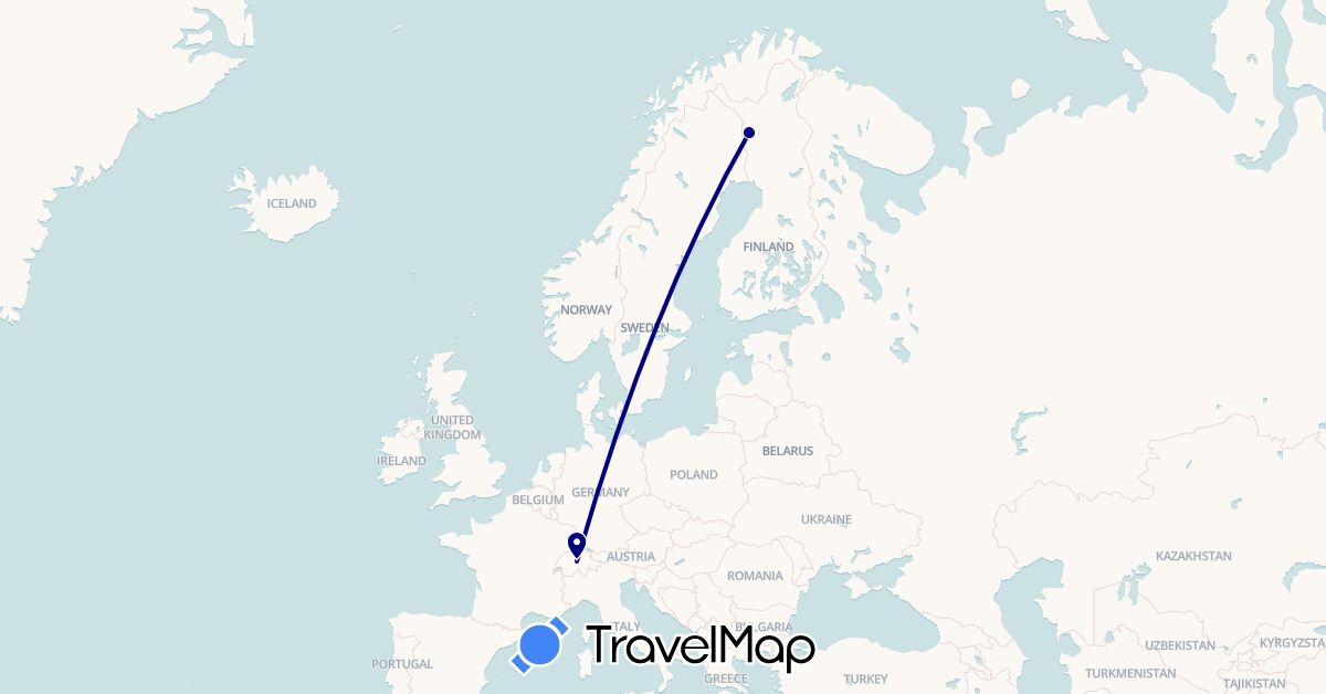 TravelMap itinerary: driving in Switzerland, Finland (Europe)